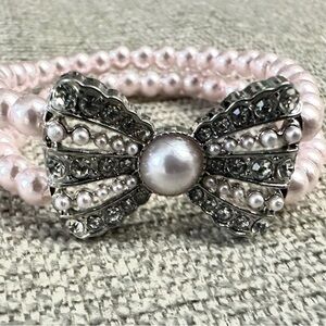 Handmade Rhinestone Bow and Pink Faux Pearl Bracelet